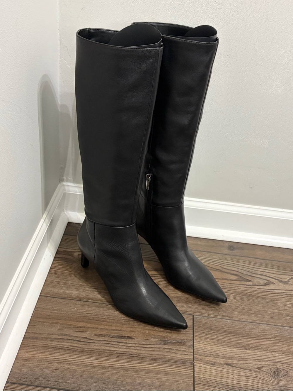 Marc Fisher Black Over-the-Knee Pointed-Toe Leather Boots